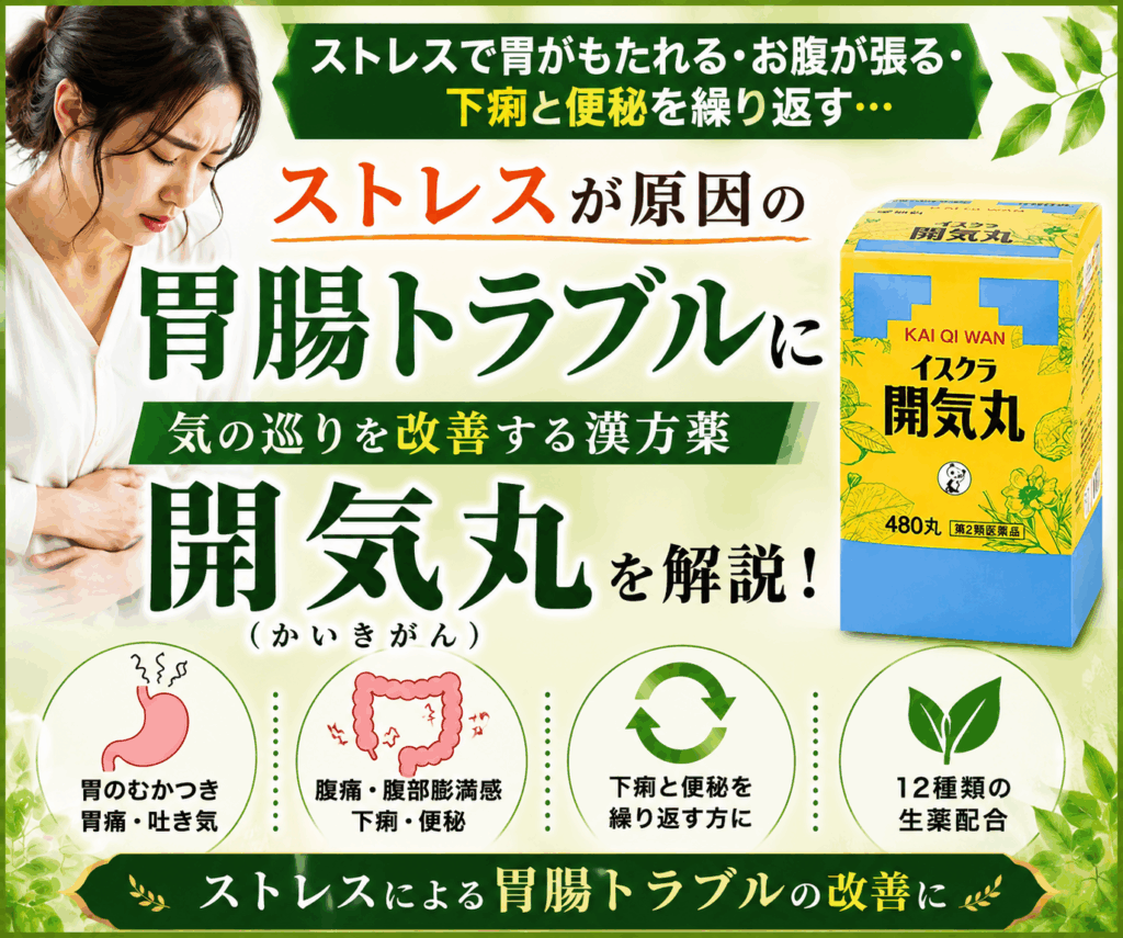 開気丸はストレスや自律神経の乱れから起こる胃腸症状に